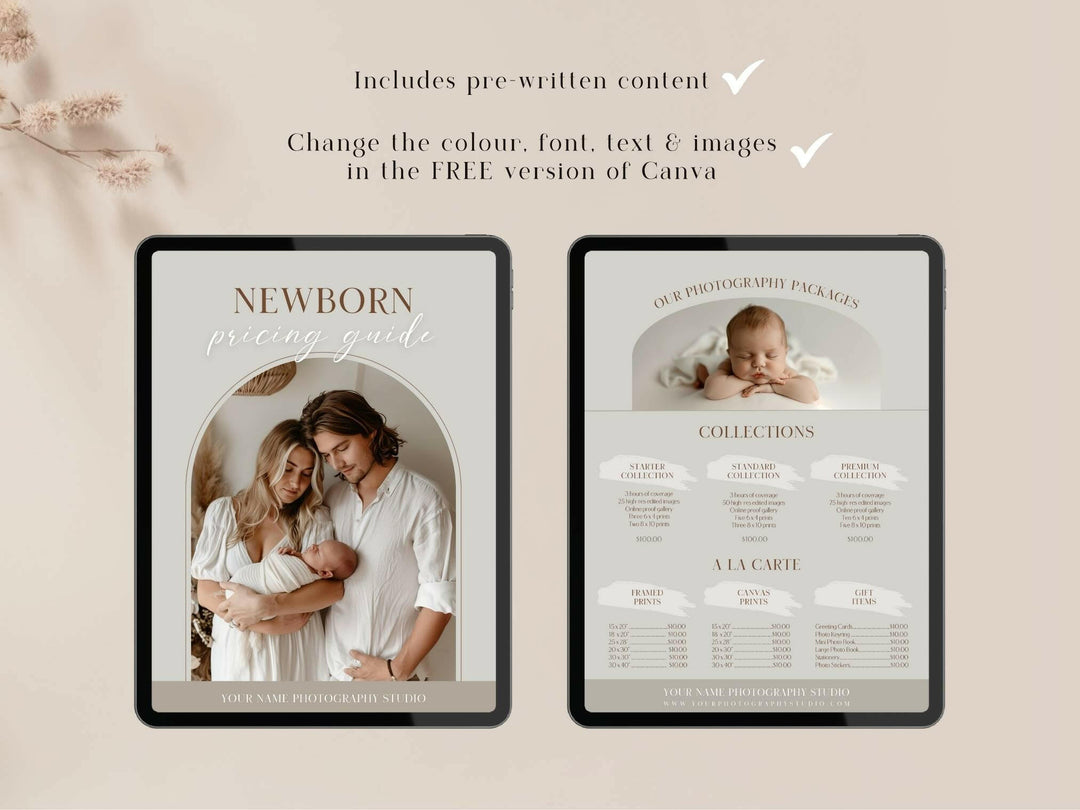 Newborn Pricing Guide for Canva - 2 Pages - Design 1