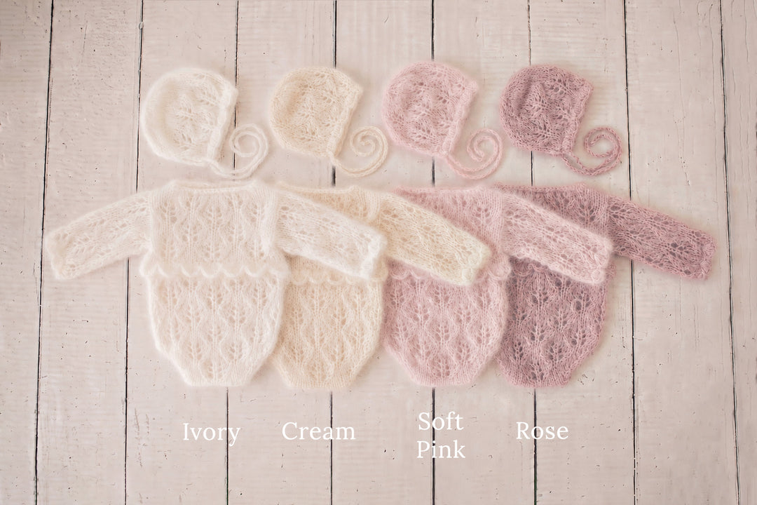 Primrose Knit Romper &amp; Bonnet Sets