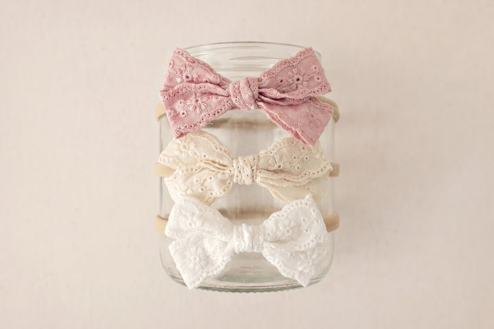 Farrah Embroidered Bow Headbands